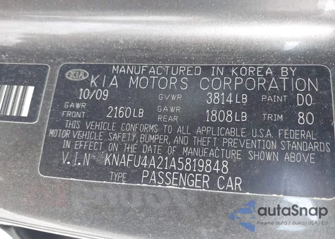 2010 Kia Forte Ex z USA, uszkodzony, nr VIN KNAFU4A21A5819848